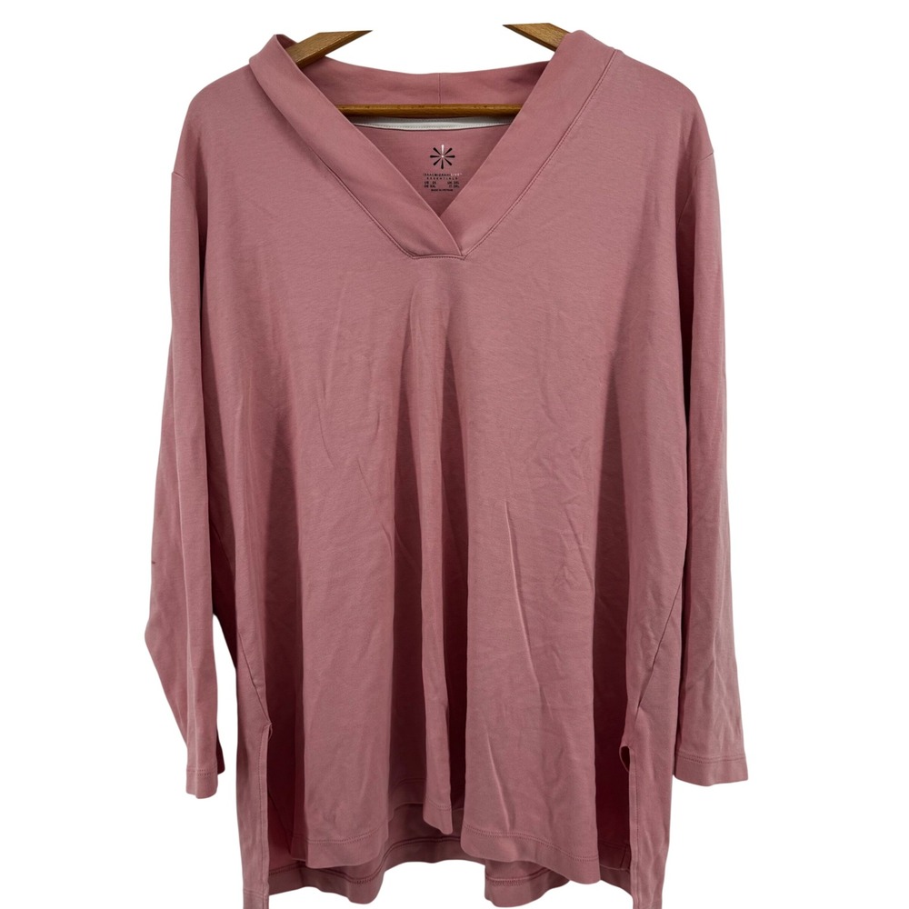 Isaac Mizrahi Live Essentials Pima Cotton Tunic Top Pink 2X Long Sleeve V-Neck
